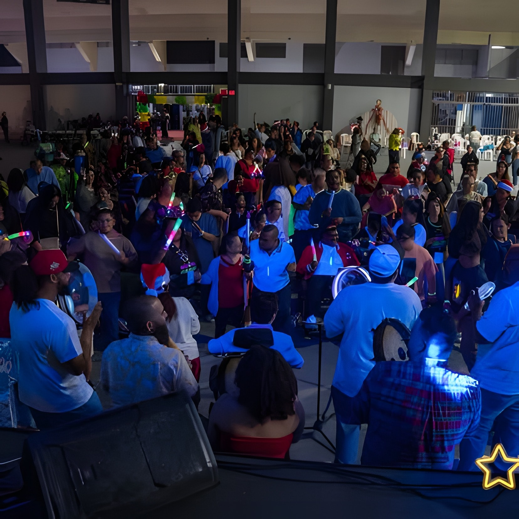 La pista llena de gente bailando de noche